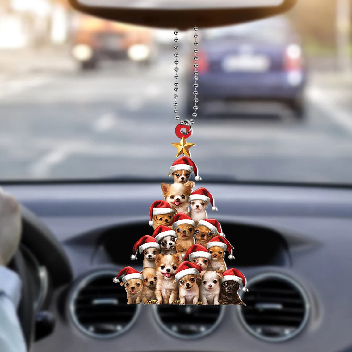 Chihuahua Dog Christmas Tree Ornament, Chihuahua Dog Rearview Mirror Car Ornament Decor