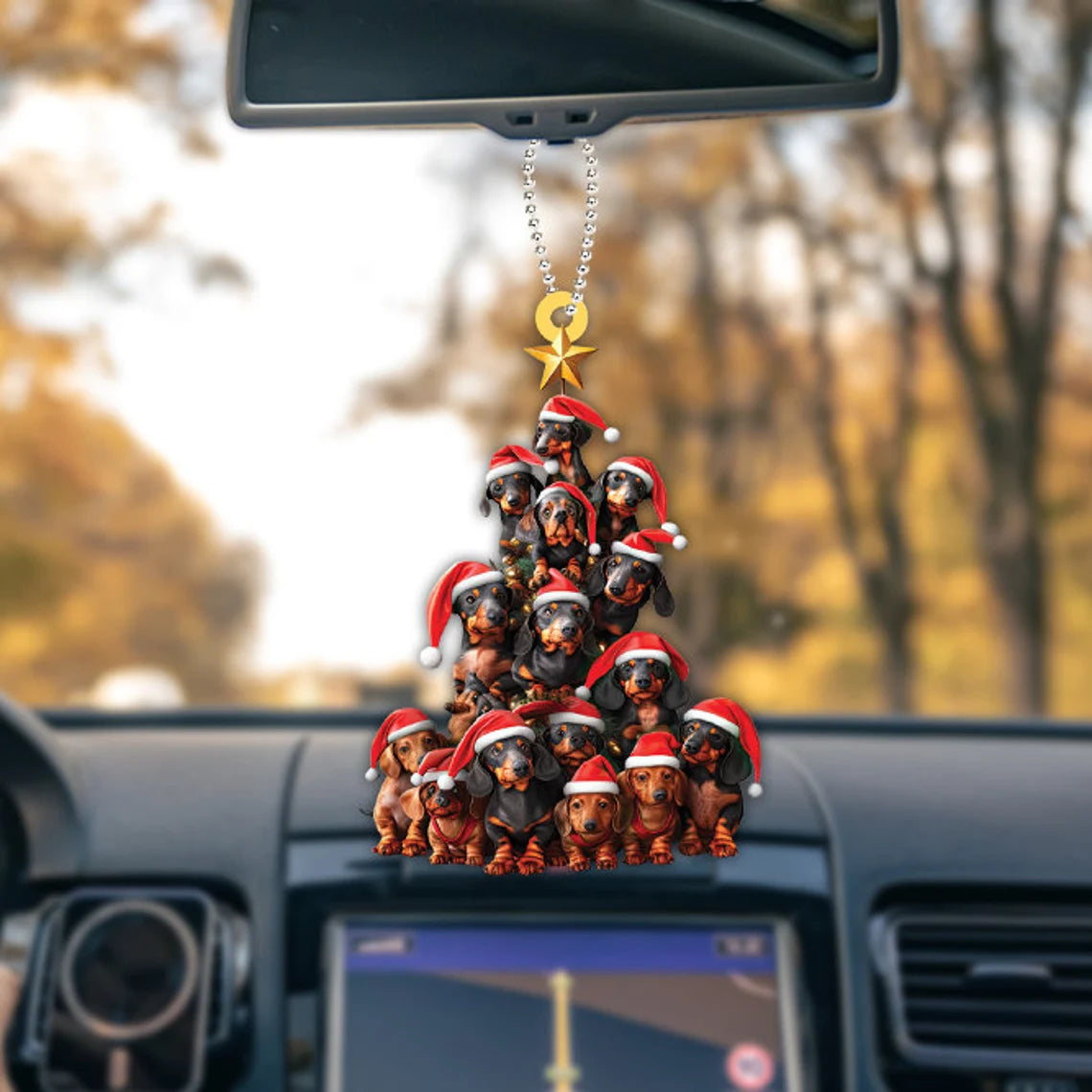 Dachshund Dog Christmas Tree Ornament, Dachshund Dog Rearview Mirror Car Ornament Decor