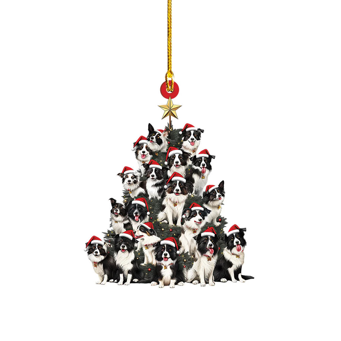 Border Collie Dog Christmas Tree Ornament, Border Collie Dog Rearview Mirror Car Ornament