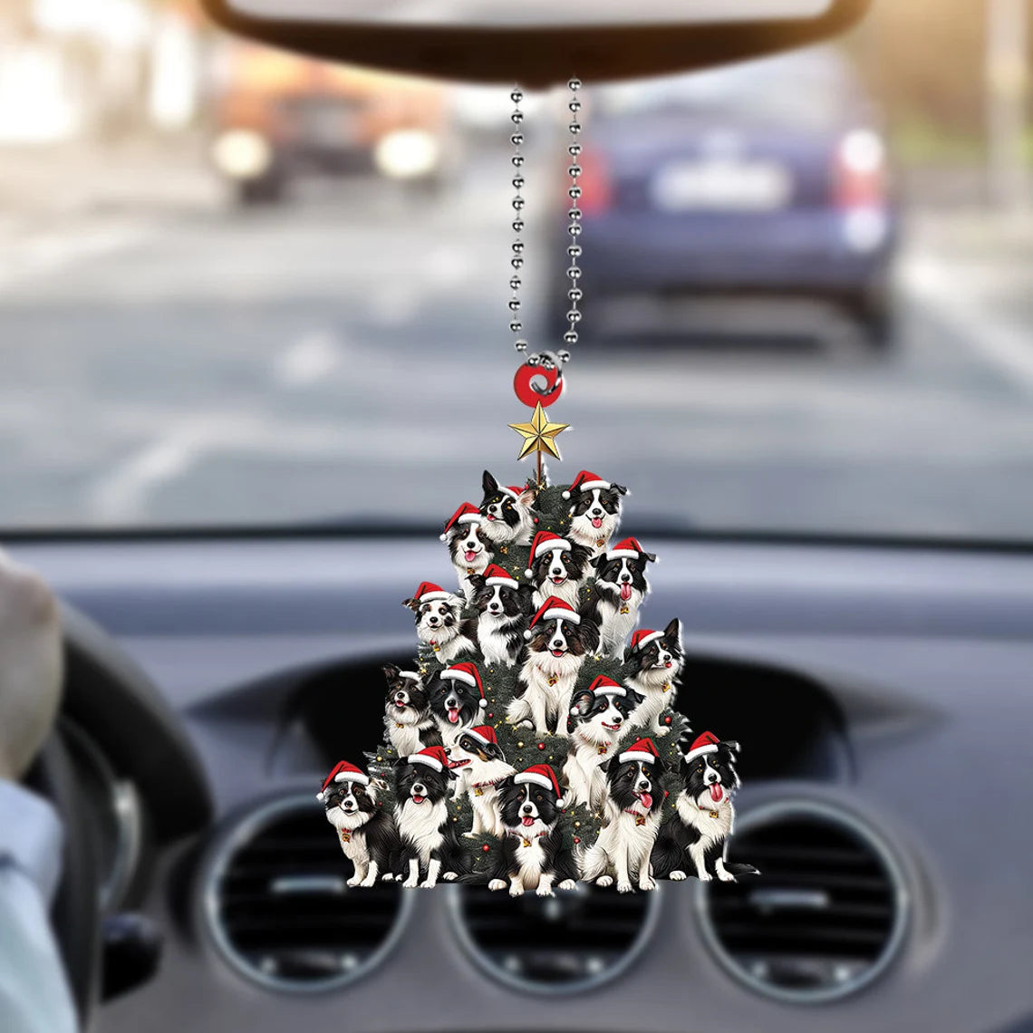 Border Collie Dog Christmas Tree Ornament, Border Collie Dog Rearview Mirror Car Ornament