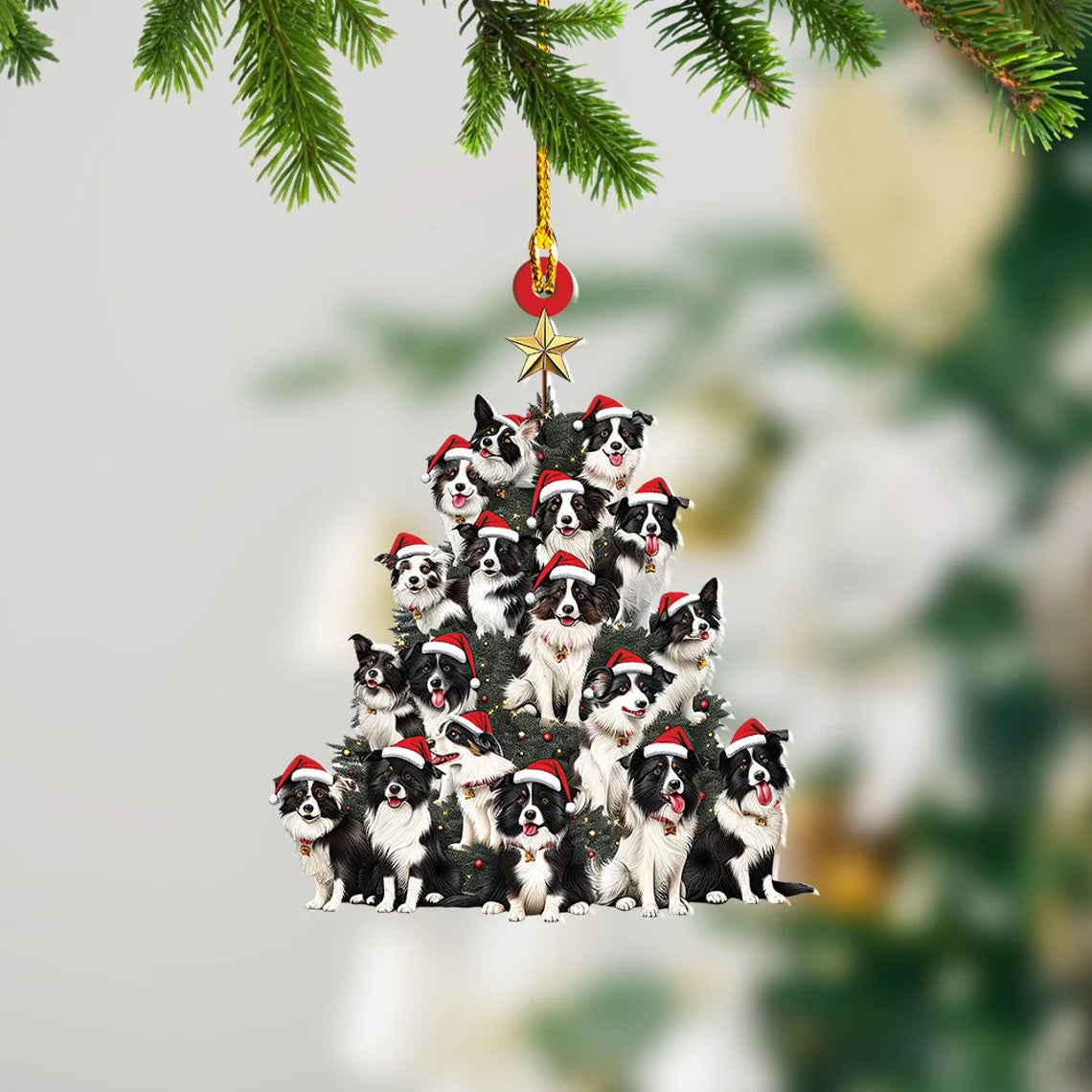 Border Collie Dog Christmas Tree Ornament, Border Collie Dog Rearview Mirror Car Ornament