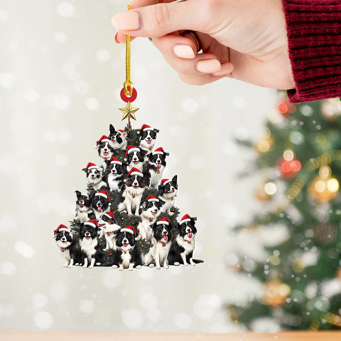 Border Collie Dog Christmas Tree Ornament, Border Collie Dog Rearview Mirror Car Ornament