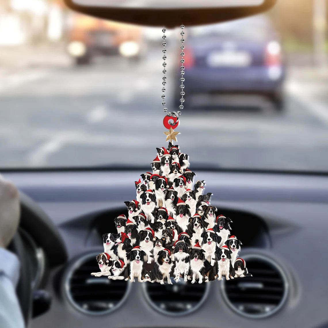 Border Collie Dog Christmas Tree Ornament, Border Collie Dog Rearview Mirror Car Ornament