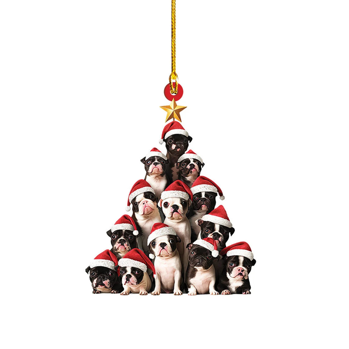 Boston Terrier Dog Christmas Tree Ornament, Boston Terrier Dog Rearview Mirror Car Ornament