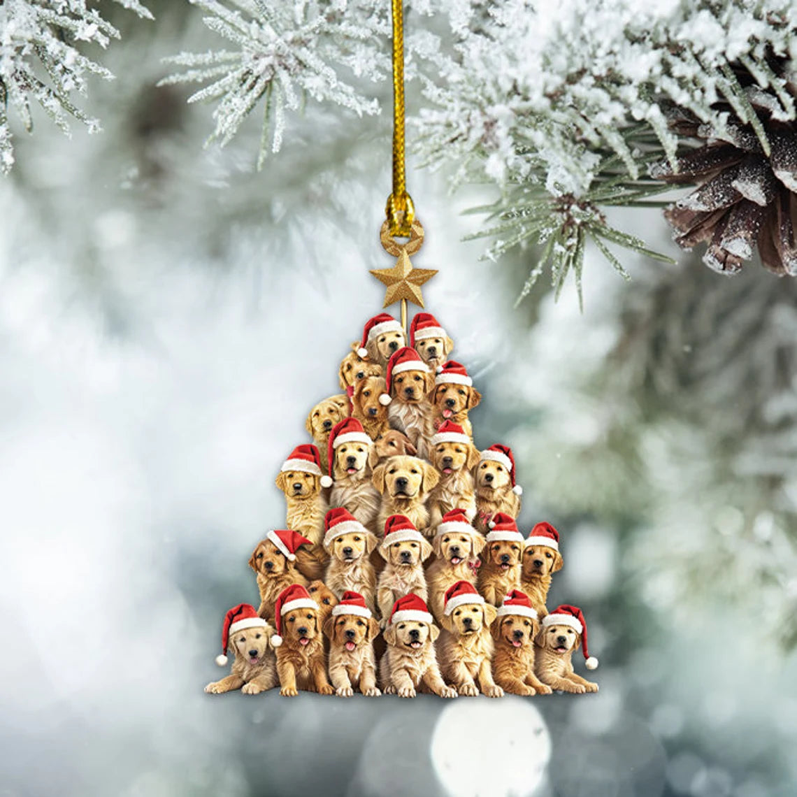 Golden Retriever Dog Christmas Tree Ornament, Golden Retriever Dog Car Ornament Decor