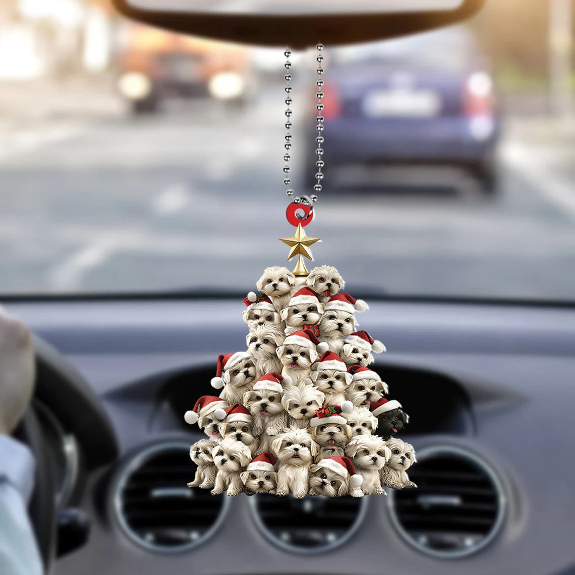 Maltese Dog Christmas Tree Ornament, Maltese Dog Rearview Mirror Car Ornament Decor