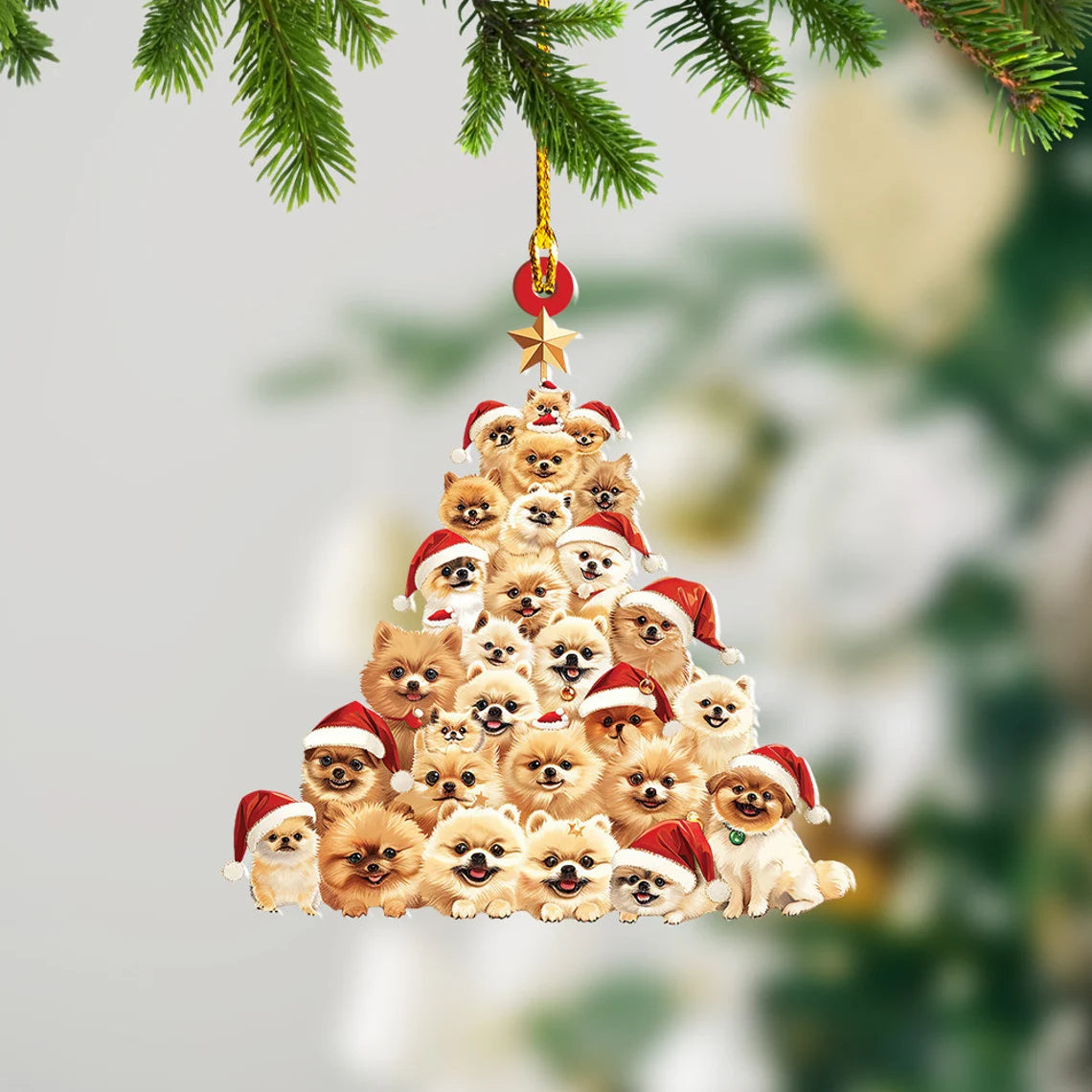 Pomeranian Dog Christmas Tree Ornament, Pomeranian Dog Rearview Mirror Car Ornament Decor